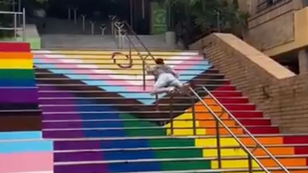 Hate Climb? Aussie Man Avoids Rainbow-Painted Stairs by Crawling Up Railing